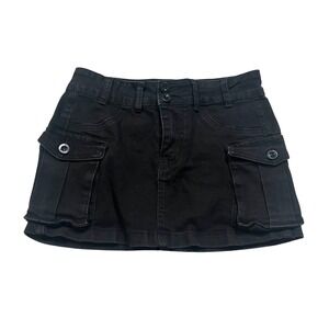 Y2K Cargo Mini Skirt Black Women's Size Small Utility Pocket Denim Tactical